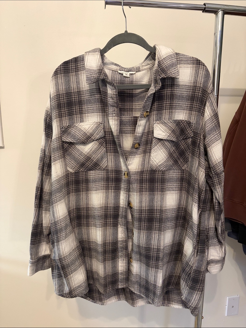 Women’s Black & White Plaid Flannel Shirt - Casual Button-Up